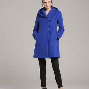 Royal Blue Damen Wollmantel mit Kapuze, Winter Damen Woll Hoodie von VIEMA V01180 Bild 6
