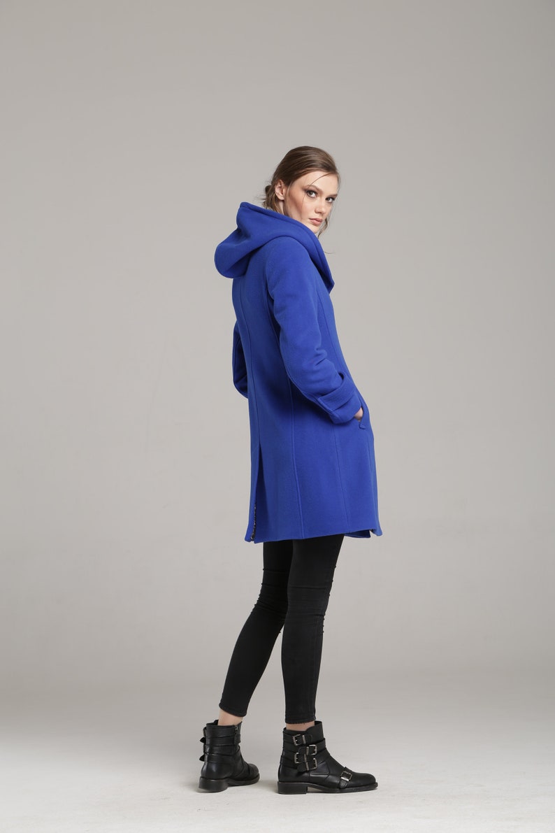 Royal Blue Damen Wollmantel mit Kapuze, Winter Damen Woll Hoodie von VIEMA V01180 Bild 3