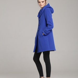 Royal Blue Damen Wollmantel mit Kapuze, Winter Damen Woll Hoodie von VIEMA V01180 Bild 5