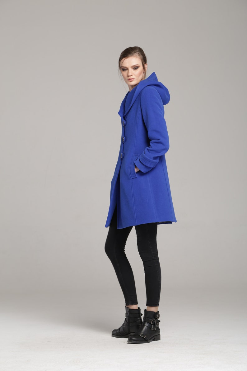 Royal Blue Damen Wollmantel mit Kapuze, Winter Damen Woll Hoodie von VIEMA V01180 Bild 5
