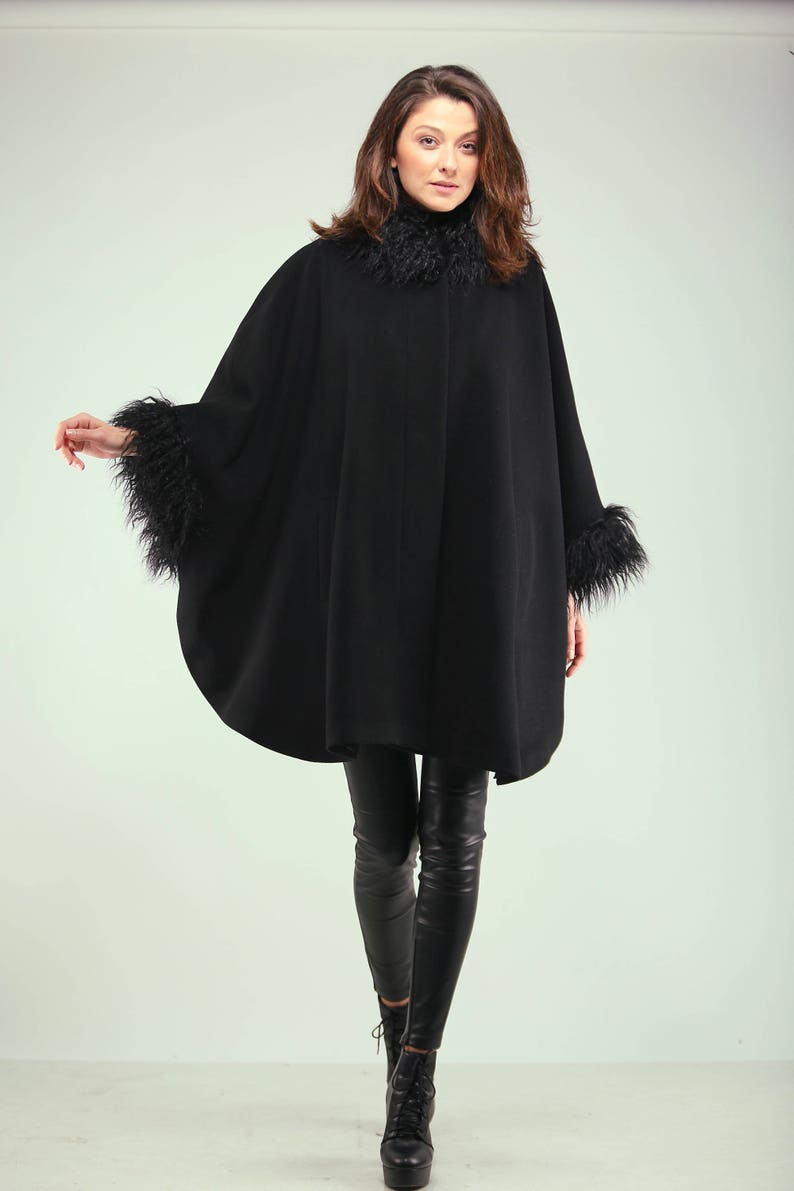 Black Oversized Wool and Cashmere Cape Coat , Handmade Women's Cape ...