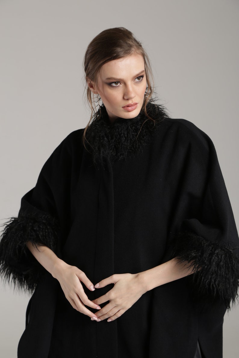 Black Oversized Wool and Cashmere Cape Coat , Handmade Women's Cape ...