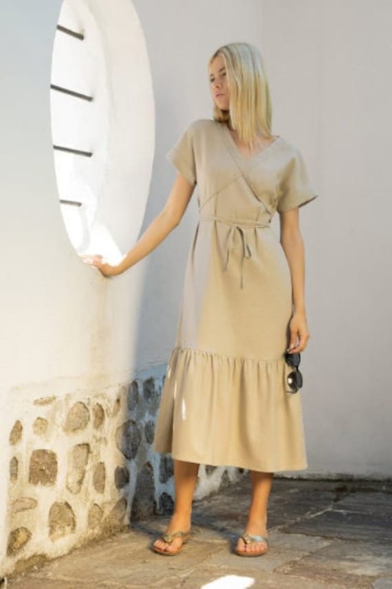 Kaiko linen top wrap dress