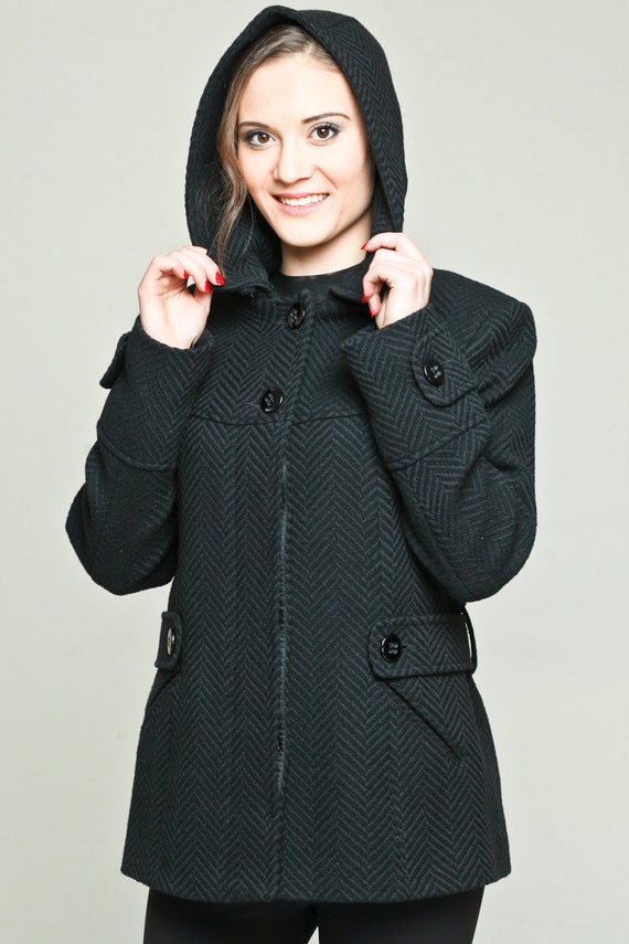 Abrigo corto de lana con capucha chaqueta de lana - Etsy