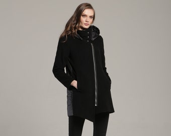 Manteau Femme Noir Softshell Taille 14 Avec Capuche Amovible - David Barry, Porté Deux Fois, état Excellent