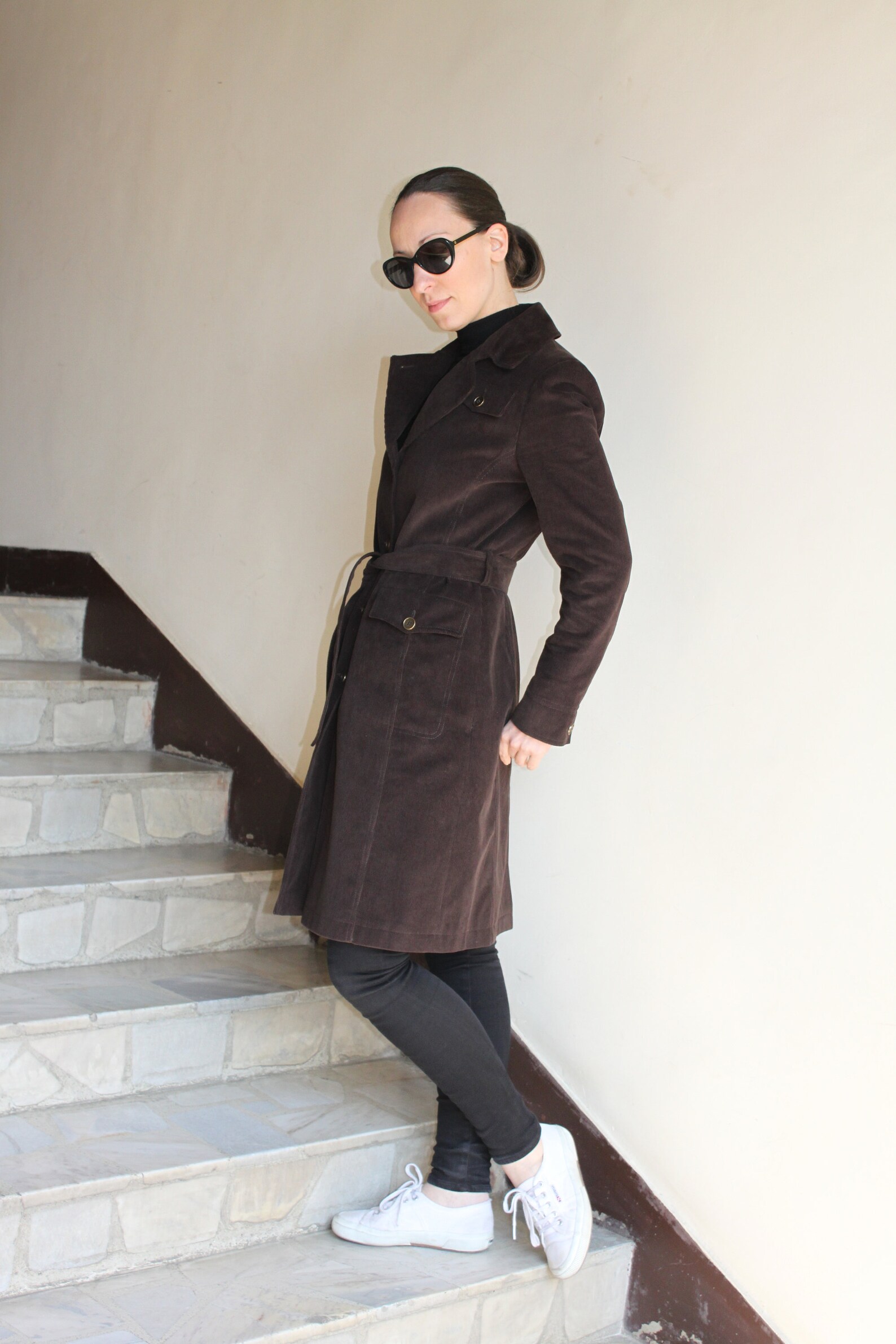 Women's Short Length Corduroy Jacket With Belt