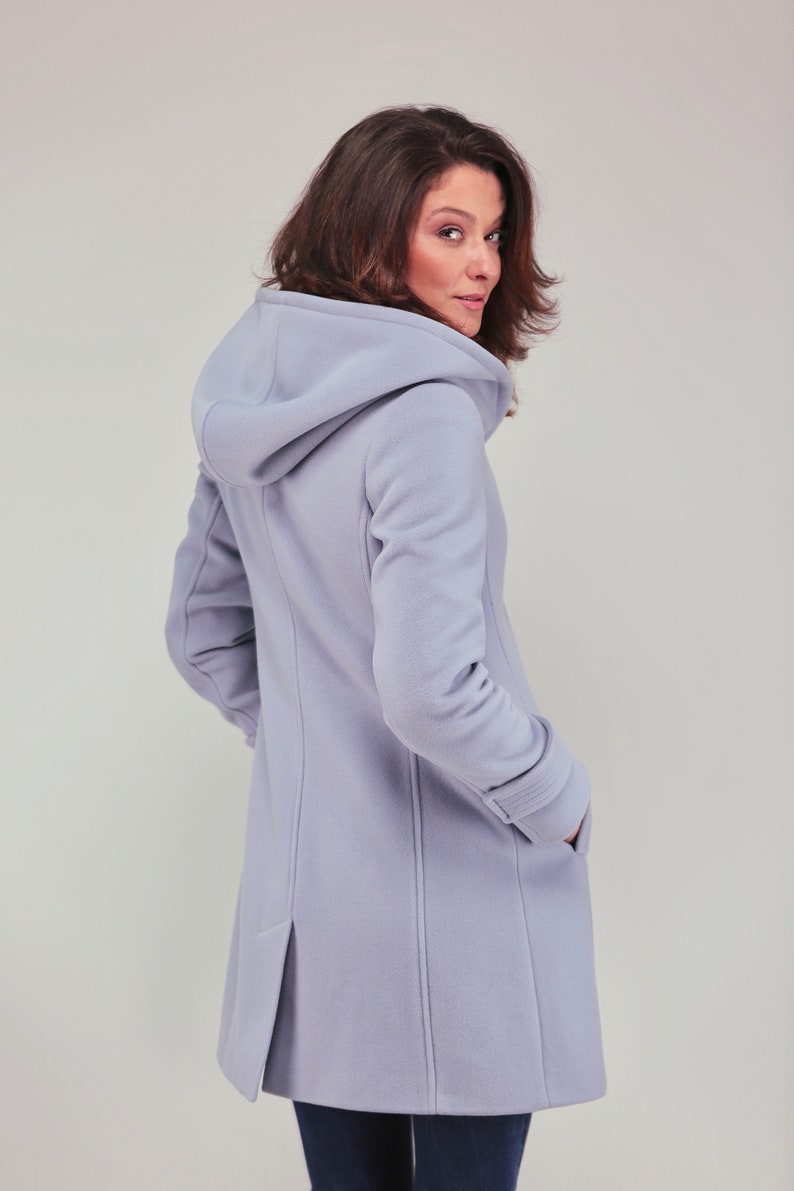Baby Blue Women's Wool Coat With Hood , Winter Wool Hoodie , Elegant Women's Coat by VIEMA