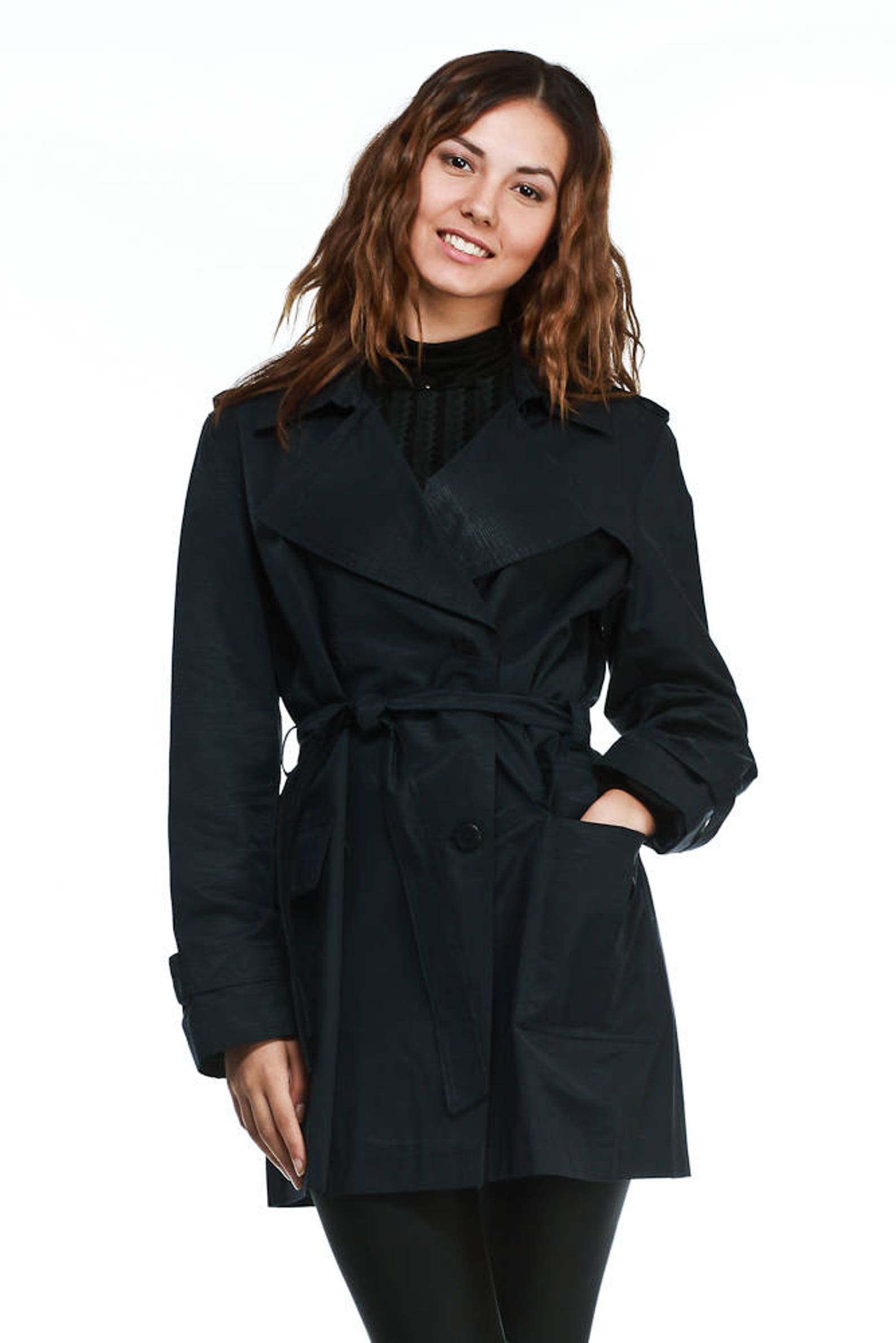 Womens Double Breasted Jacket With Belt Navy Raincoat by - Etsy