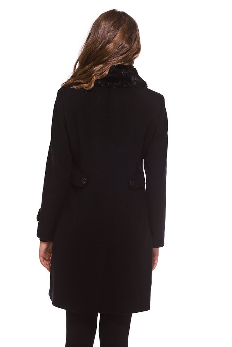 Womens Black Wool and Cashmere Coat With Detachable Faux Fur - Etsy