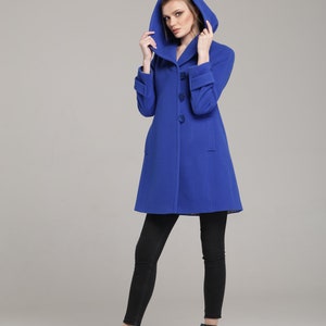 Royal Blue Damen Wollmantel mit Kapuze, Winter Damen Woll Hoodie von VIEMA V01180 Bild 10
