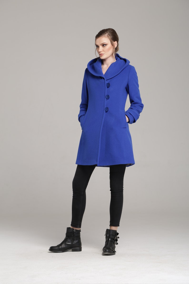 Royal Blue Damen Wollmantel mit Kapuze, Winter Damen Woll Hoodie von VIEMA V01180 Bild 8