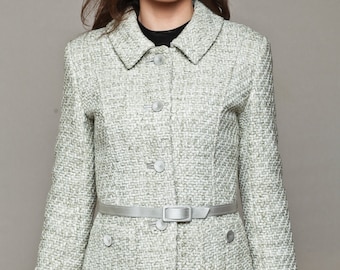 Classy Boucle Fitted Jacket with Satin Buttons and Belt  by VIEMA - V00630