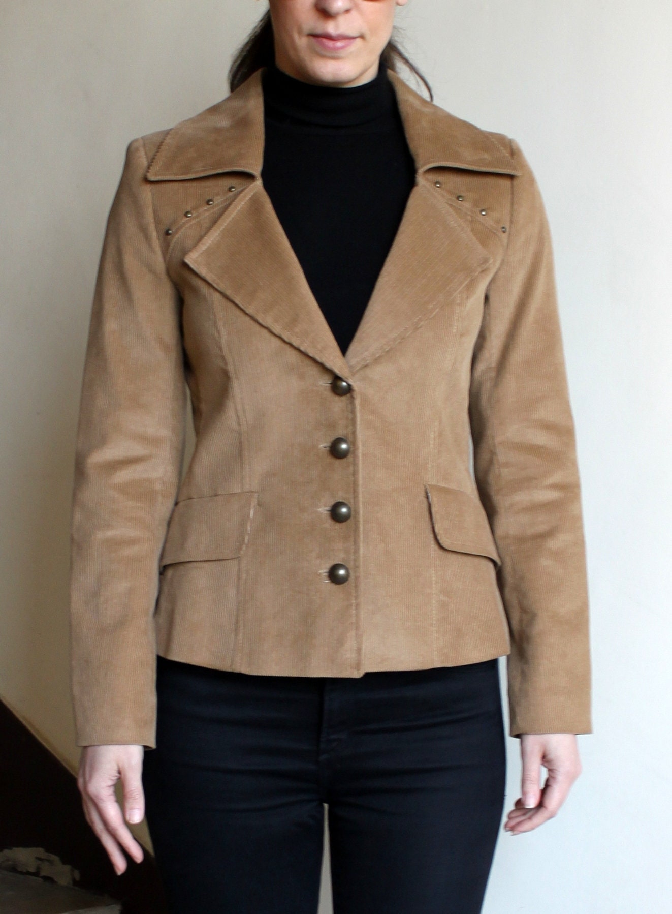 Women's Fitted Corduroy Jacket in Tan by VIEMA - V01220 - Etsy