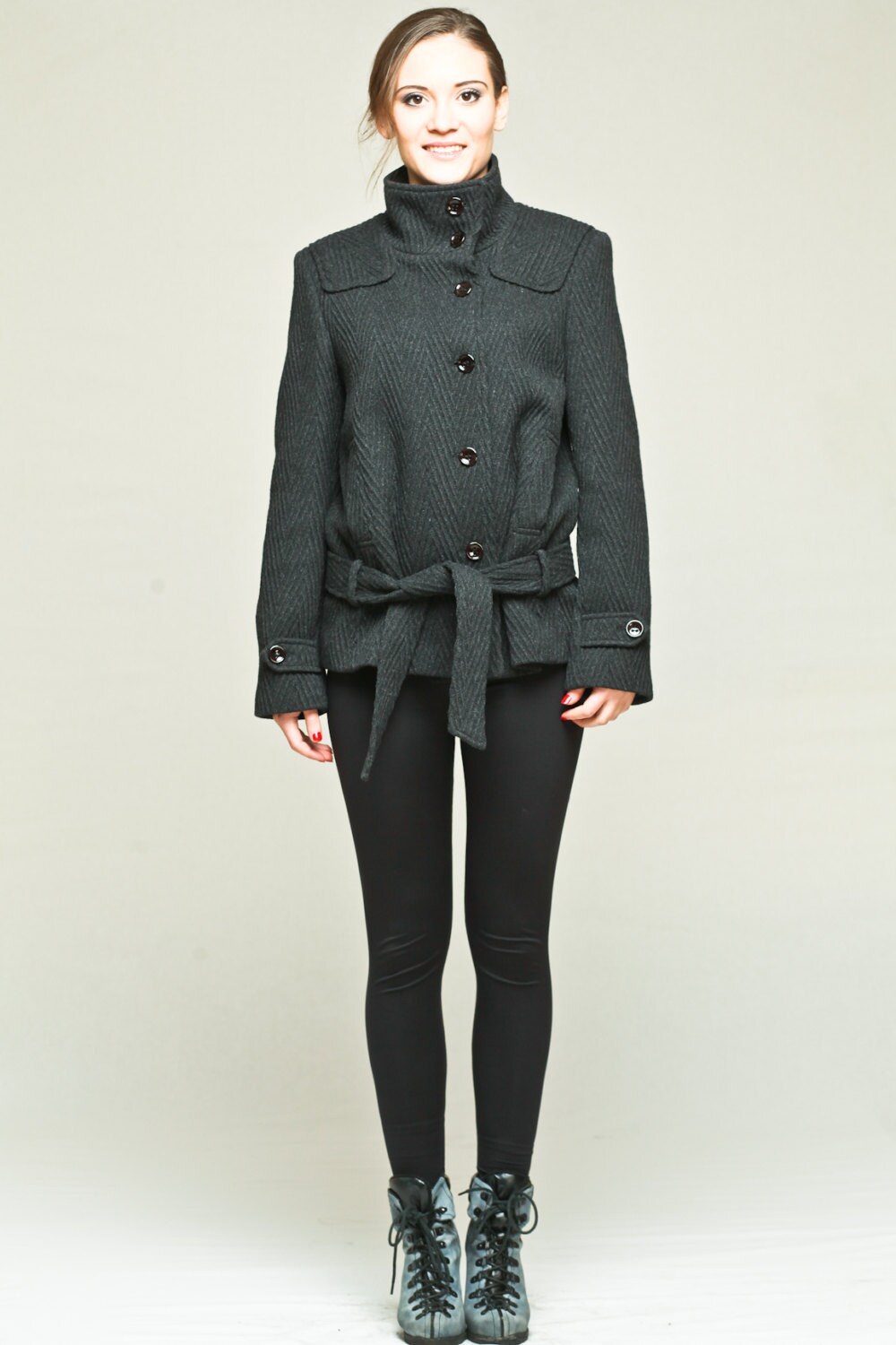 Short Womens Wool Coat With Belt 