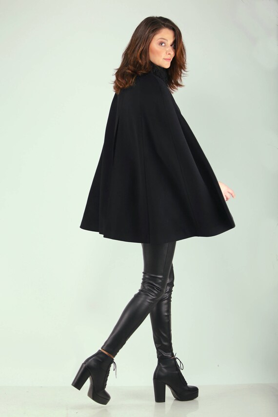 Elegant Handmade Wool and Cashmere Cape Coat Faux Fur Neck Women s Cape Coat 2XL Poncho Coat Cloak by VIEMA V00100 Etsy UK