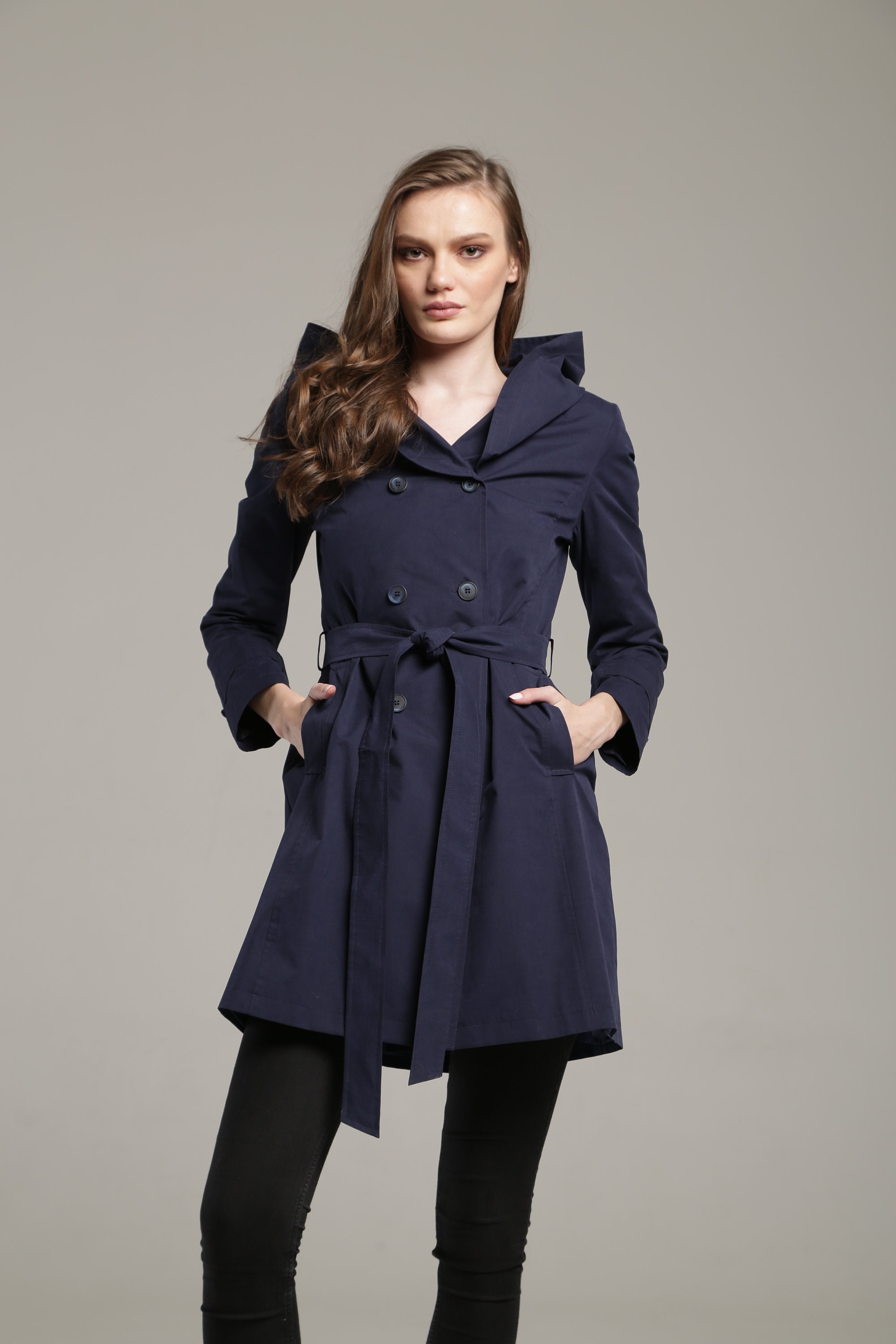 Beautiful Women's Double-breasted Trench Coat With Hood - Etsy