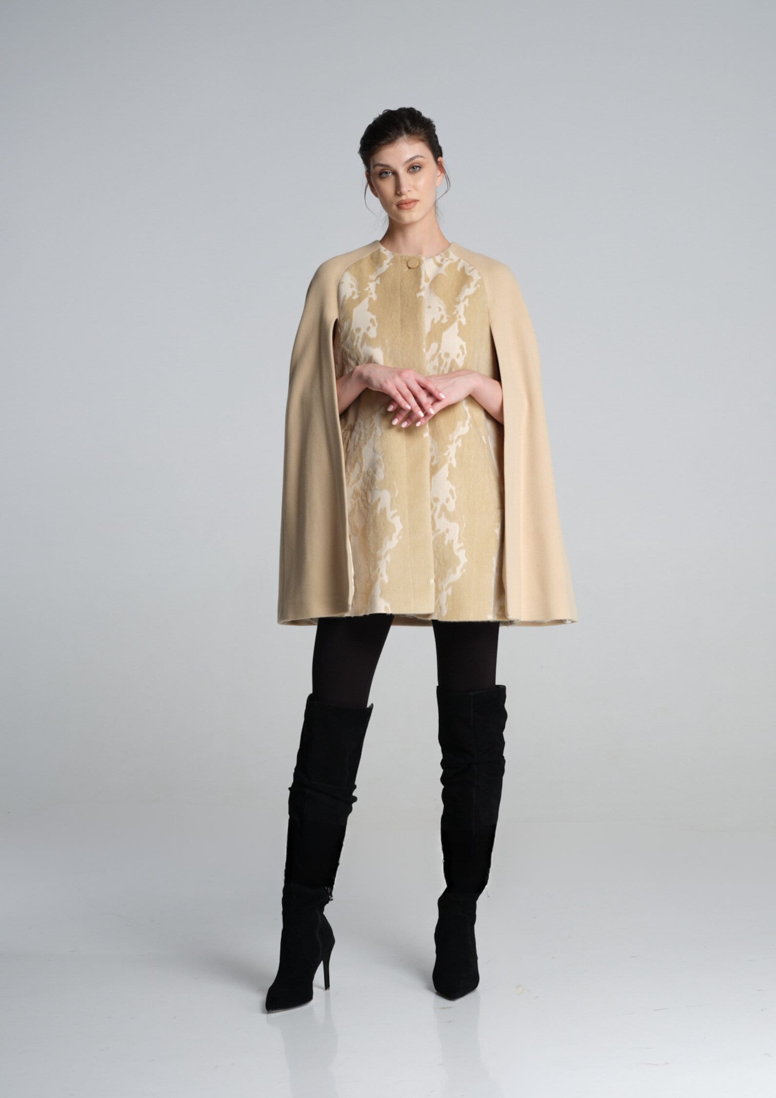 Elegant Handmade Wool and Cashmere Cape Coat in Cream, Poncho Coat