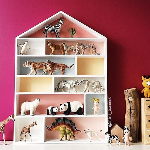 Shelf 1/2/3 or Set Wooden House Shape Shadow Storage Box Decorative Nursery 