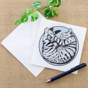 Cute Sleeping Cat Greetings Card Tabby Cat Card Kitten Card Kitty Cat Crazy Cat Lover Card Birthday Card Anniversary Card New Pet Card