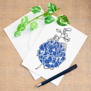 Dark Blue Delphinium Botanical Greetings Card Minimalist Flower Card Elegant Graphic Delphinium Greeting Card Anniversary Mothers Day Card