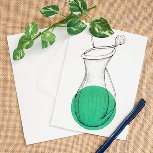 Pichet tropical vert plante illustrée carte de voeux carte de fleur minimaliste carte de voeux graphique élégant inhabituel carte d'anniversaire