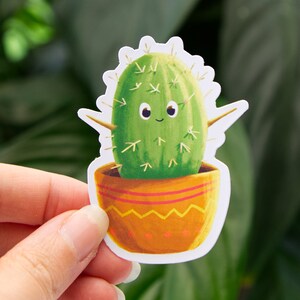Pegatina de cactus feliz, vinilo mate, pegatina de cactus, linda pegatina kawaii, pegatina de planta de interior, pegatina suculenta, pegatina de planificador, regalo de cactus