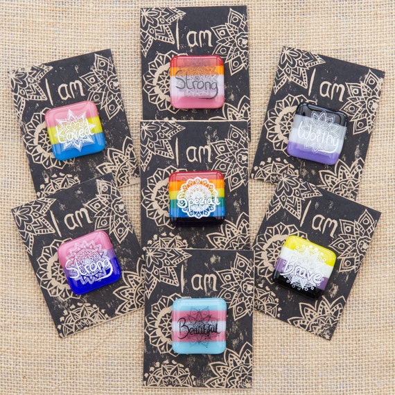 LGBTQ+ Pride Self-Affirmation Positivity Lesbian Gay Transgender Bisexual Non-Binary Asexual Pansexual Visibility Glass Pin Badge LGBTQ gift