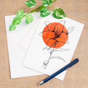 Oranje tijgerlelie geïllustreerde wenskaart Minimalistische bloemkaart elegante grafische tijgerlelie wenskaart Moederdagkaart verjaardagskaart