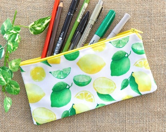Lemon and Lime Pencil Case Lemon Lime Zipper Pouch Fruit Food Pattern Pouch Handmade Pencil Case School Supplies Cute Christmas Food Present