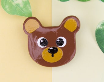 Adorable Brown Bear Painted Polymer Clay Pin Badge Bear Brooch Teddy Bear Pin Badge Gift Clay Pin Badge Cute Kawaii Bear Badge Jewellery