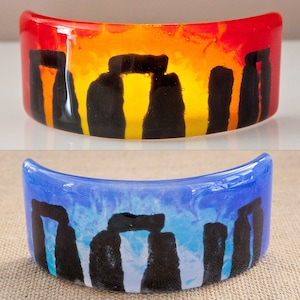 Fused Glass Sarsen Stones series Avebury Stone Circle Stonehenge handmade curved glass picture candle art artwork pagan wiccan solstice gift