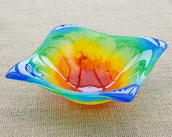 Rainbow Glass Bowl dish wonky wobbly organic colourful colorful LGBTQ+ gay lesbian pride gift present snack sweet dish Father's Day birthday