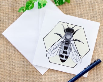 Honey Bee Greetings Card Bee Birthday Card Bumble Bee Card Pale Yellow Bee Card Save The Bees Illustrated Card Art Card Insect Card