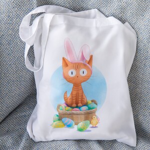 Easter Cat Tote Bag Ginger Cat Tote Bag Bunny Cat Bag Easter Gift Tote Bag Cat Christmas Gift Illustrated Tote Bag Cat Lover Gift Cute Cat