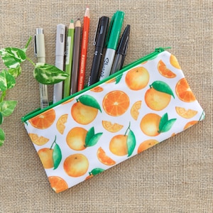 Citrus Orange Pencil Case Orange Fruit Zipper Pouch Watercolour Pattern Pouch Handmade Pencil Case Foodie Gift Cute Christmas  Food Present