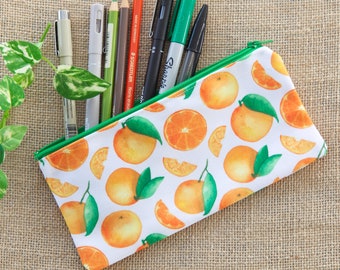 Citrus Orange Pencil Case Orange Fruit Zipper Pouch Watercolour Pattern Pouch Handmade Pencil Case Foodie Gift Cute Christmas  Food Present