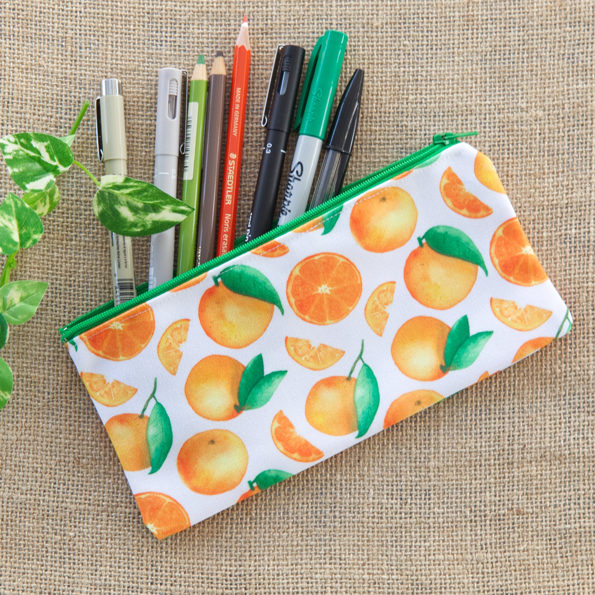 Citrus Orange Pencil Case Orange Fruit Zipper Pouch Watercolour Pattern Pouch Handmade Pencil Case Foodie Gift Cute Christmas  Food Present