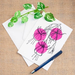Felroze fuchsia geïllustreerd wenskaart Minimalistische bloemenkaart Elegante grafische fuchsia wenskaart Verjaardagskaart Moederdag
