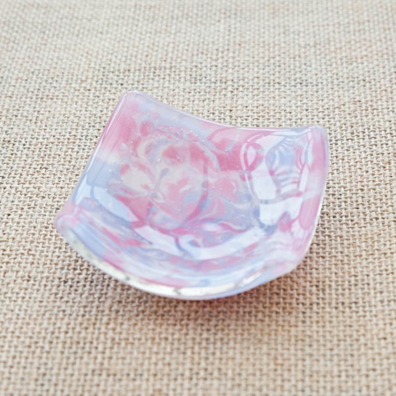 fused glass trinket dish Purple ring dish purple candle holder modern glass art purple and champagne pink glass dish tiny jewelry dish