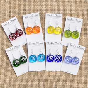 Bunte Fusing Glas Ohrringe Fusing Glas baumeln Ohrringe Bunte Dichroic Flake Ohrring Bunte Ohrringe Regenbogen Schmuck