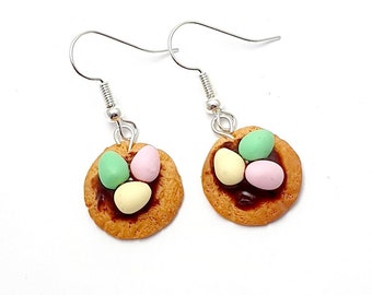 Easter earring - cookies - egg - chocolate - gourmet biscuit - polymer clay - green - miniature - handmade