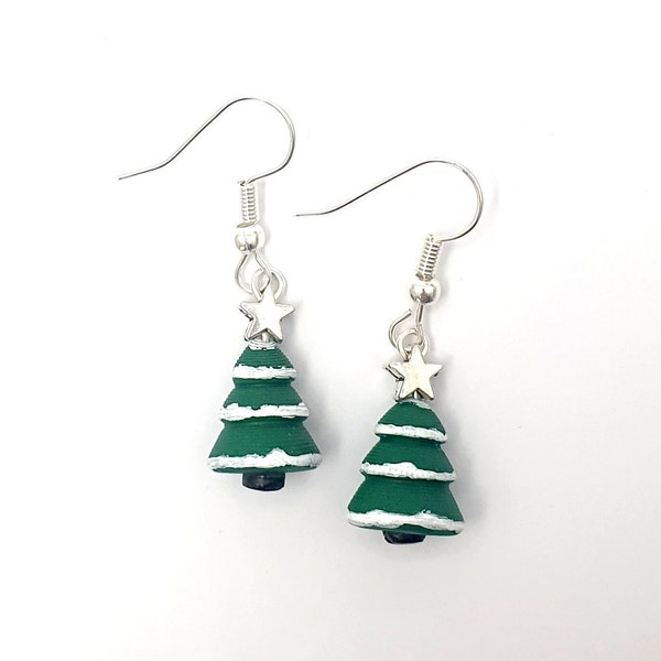 Christmas tree earring with silver star - polymer clay - handmade - miniature