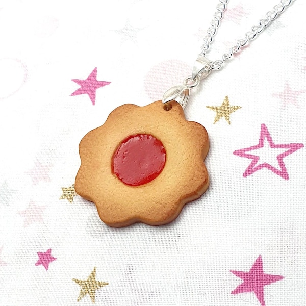 Strawberry jam cookie necklace - gourmet cookie - polymer clay
