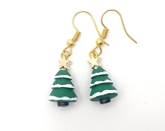 Christmas tree earring with golden star - polymer clay - handmade - miniature