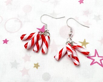 Earring candy barley sugar stick red fruit - gourmet sour candy - polymer clay