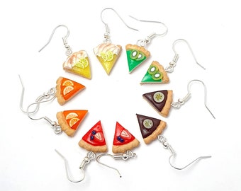 Earring tartlet - red fruit/lemon meringue/orange/chocolate/kiwi - gourmet cake - polymer clay - handmade - miniature