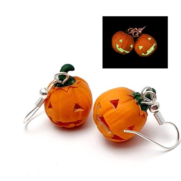 Boucle d'oreille Jack o lantern - citrouille évidée - Halloween - citrouille - sorcière - gourmand - pâte polymere - fait main