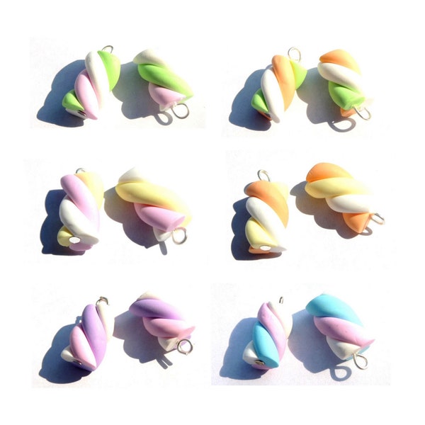 6 choix de couleurs -Breloques gourmandes guimauve Marshmallow - polymère
