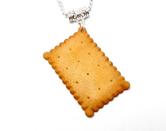 Collier Biscuit petit beurre nature- biscuit gourmand - pâte polymère