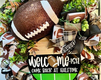 Football Wreath with Welcome Sign, Game Day Front Door Decor, Fall Sports Wreath, Football Season Decoration